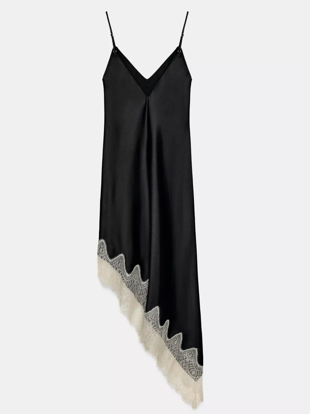Zara Black Slip Dress with Cream Lace Asymmetrical Hem - Picture 5 of 10